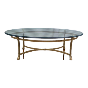 Late 20th Century Attributed LaBarge Glass Top Brass Coffee Table