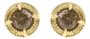 14K Yellow Gold Plated .925 Sterling Silver 1/2 Cttw Round Brilliant Cut Diamond Solitaire Milgrain Stud Earrings - 2 Pieces