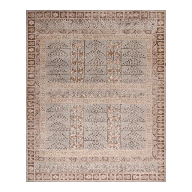 Rug & Kilim’s Oversized Pyramid Rug in Taupe and Blue, 12x18 For Sale
