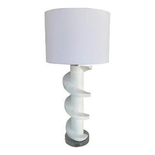 Brutalist Inspired Modern White Plaster Table Lamp For Sale