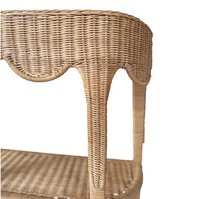 2020s Matthew Izzo Home Paloma Demi Lune Rattan Console Table With Scalloped Top and Lower Open Shelf For Sale - Image 5 of 8