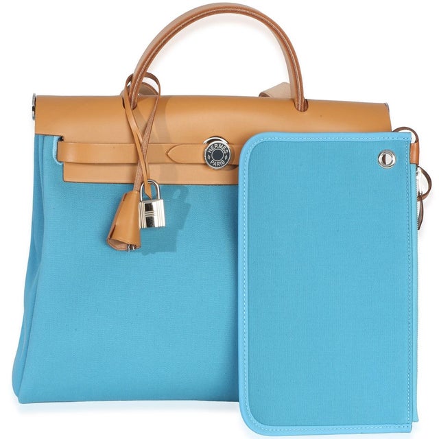 Bleu Azteque Toile Vache Hunter Herbag Zip 31 PM PHW For Sale - Image 9 of 9