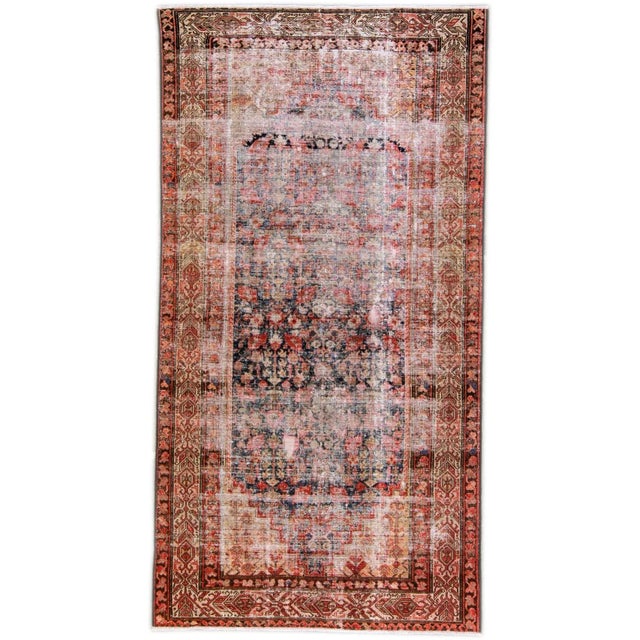 Vintage Distressed Handmade Floral Red Wool Rug For Sale - Image 9 of 9