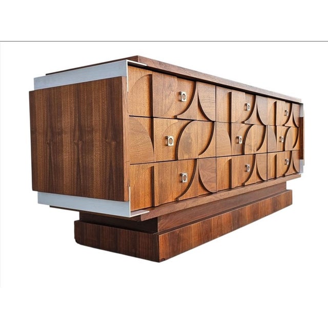 Brown Mid Century Mosaic Brutalist Modern Walnut Dresser by Tobago For Sale - Image 8 of 18