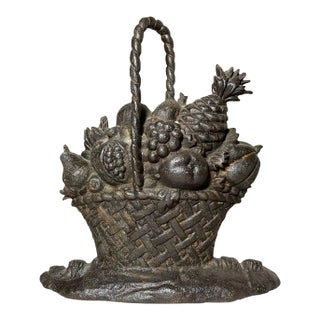 Huge Antique Original Cast Iron Flower Basket Bouquet Heavy Figural Doorstop For Sale