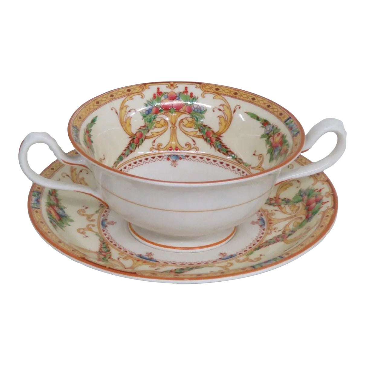 Royal Worcester Buckingham Porcelain Bouillon Soup Cup and Saucer