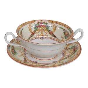 Royal Worcester Buckingham Porcelain Bouillon Soup Cup and Saucer Set