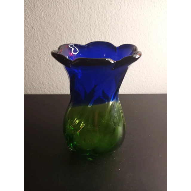 Vintage Blue & Green Art Glass Vase For Sale In Dallas - Image 6 of 6