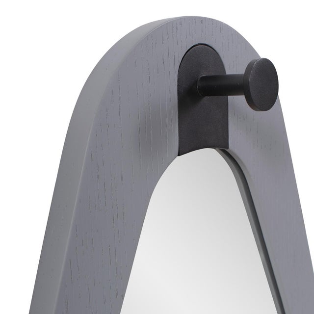 Saldar Gray Teardrop Contemporary Mirror with Black Metal Hook For Sale In Chicago - Image 6 of 11