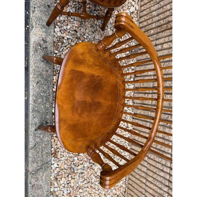 Pair of Vintage Nichols and Stone Colonial Style Solid Birch Wood Comb Back Dining Arm Chairs For Sale - Image 12 of 12