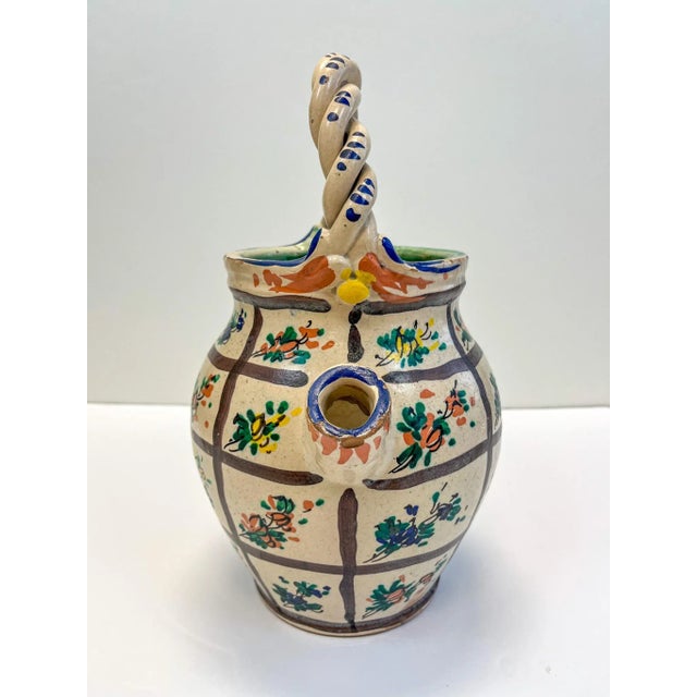 French Country Italian Clay Worked Floral Water Jug For Sale - Image 3 of 6