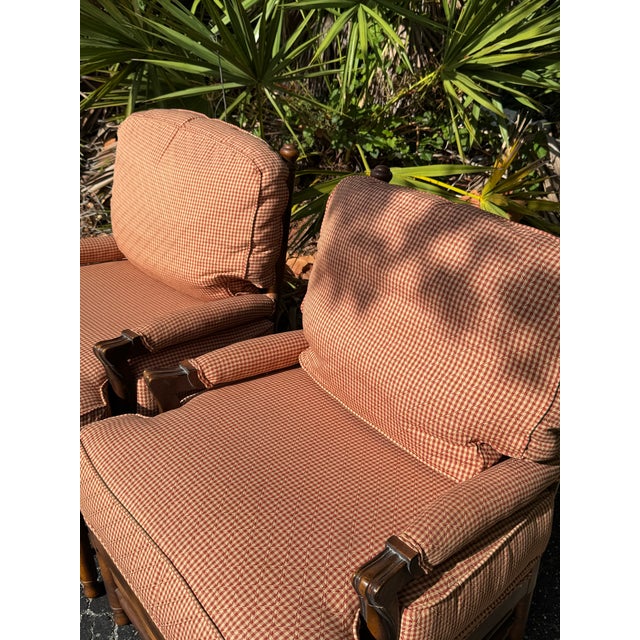 English Pair of Custom Walter E. Smithe Ladder Back Lounge Chairs in Red Gingham For Sale - Image 3 of 9