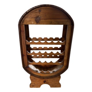 Rustic Freestanding Mexican Barrel-Style Wooden Wine Rack and Glass Holder, 1980 For Sale