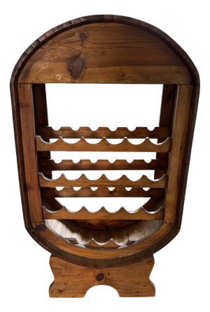 Rustic Freestanding Mexican Barrel-Style Wooden Wine Rack and Glass Holder, 1980