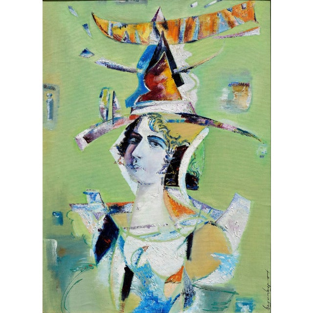 Modern abstract interpretation of a traditional European aristocratic portrait complete with crown, elongated neck,...