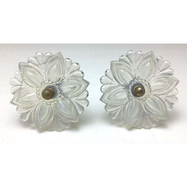 Antique 19th Century Sandwich Opalescent Glass Flower Drapery Tieback Pair. 3 1/2 inches in diameter stems are 3 1/2...