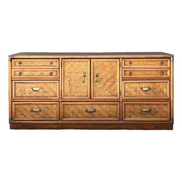 Vintage Parquet Rattan Dresser For Sale