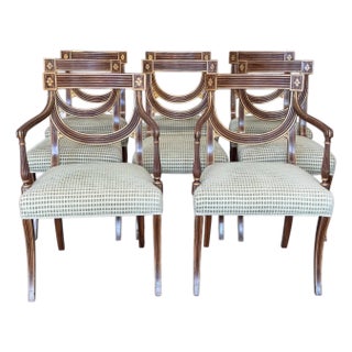 Set of Eight Regency Style Faux Rosewood and Gilt Dining Chairs For Sale