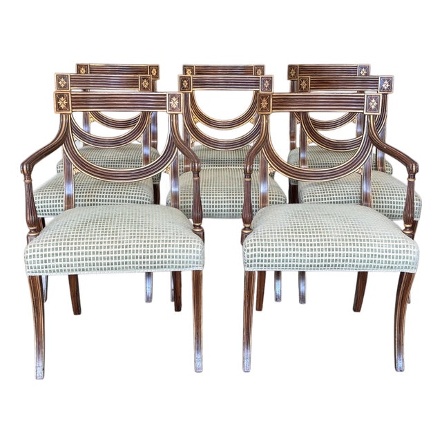 Set of Eight Regency Style Faux Rosewood and Gilt Dining Chairs For Sale