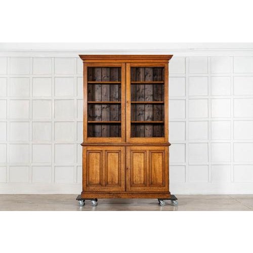 Large Antique English Oak Glazed Bookcase Cabinet, 1880 For Sale - Image 3 of 18