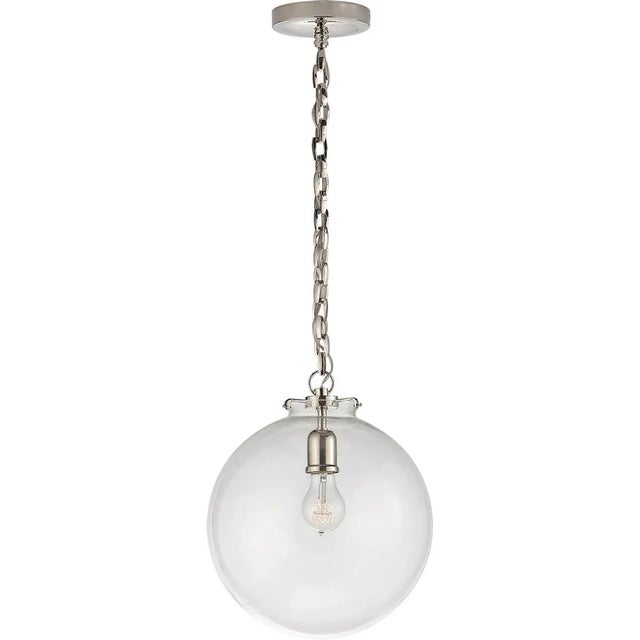 Transitional Thomas O'Brien for Visual Comfort Signature Katie Globe Pendant in Polished Nickel with Clear Glass For Sale - Image 3 of 4