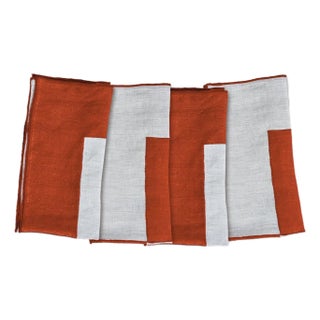 Misette Bauhaus Embroidered Linen Napkins in Red, Set of 4 For Sale