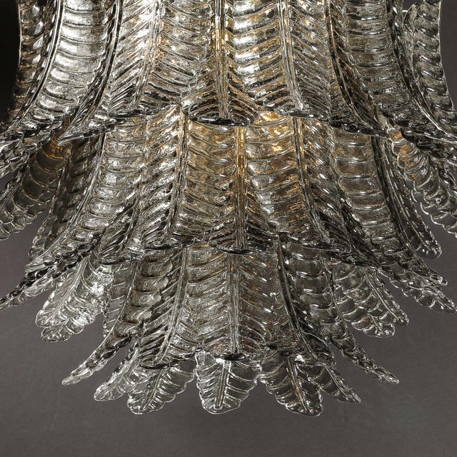 Modernist Hand-Blown Smoked Gray Murano Glass 3-Tier Reeded Feather Chandelier For Sale - Image 14 of 18