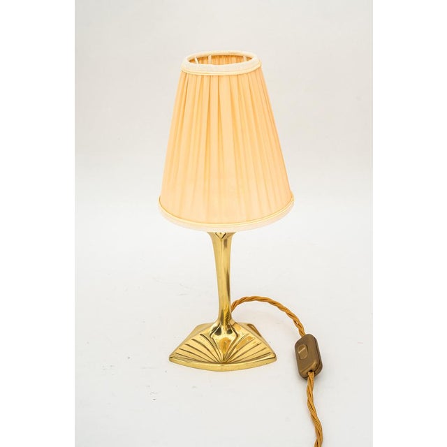 Art Deco Brass Table Lamp with Fabric Shade, 1920s For Sale - Image 3 of 18