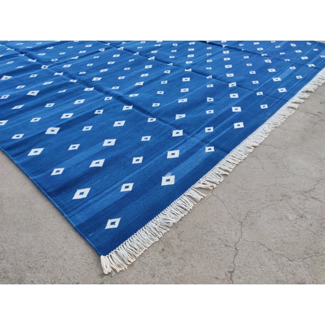 Cotton Vegetable Dyed Handmade Reversible Diamond Pattern Rug For Sale - Image 6 of 11