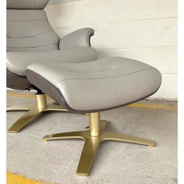 Gray Mid-Century Modern Eames Style Italian Gray Leather Lounge Chair and Ottoman For Sale - Image 8 of 8