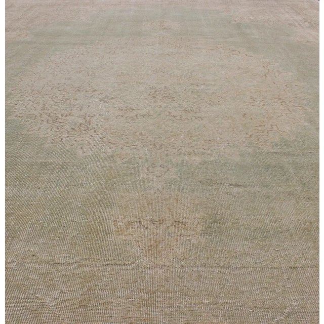 Textile Distressed Turkish Rug With Floral Medallion in Light Green, Tan and Taupe For Sale - Image 7 of 13