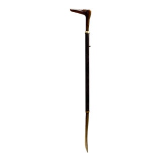 Vintage Long Shoe Horn With Sculptural Brass Leg Handle & Wood Shaft For Sale