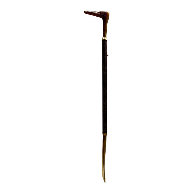 Vintage Long Shoe Horn With Sculptural Brass Leg Handle & Wood Shaft For Sale