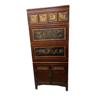 1900s Chinese Red and Black Lacquered 4-Part Storage Cabinet For Sale