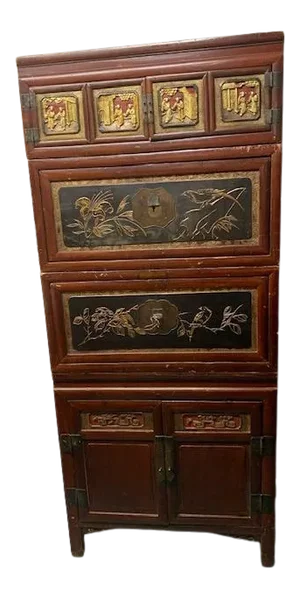 1900s Chinese Red and Black Lacquered 4-Part Storage Cabinet