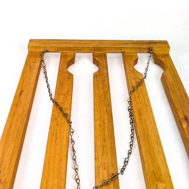 Brown Artisan Wood & Chain Ceiling Hung Stemware Display Holder For Sale - Image 8 of 13