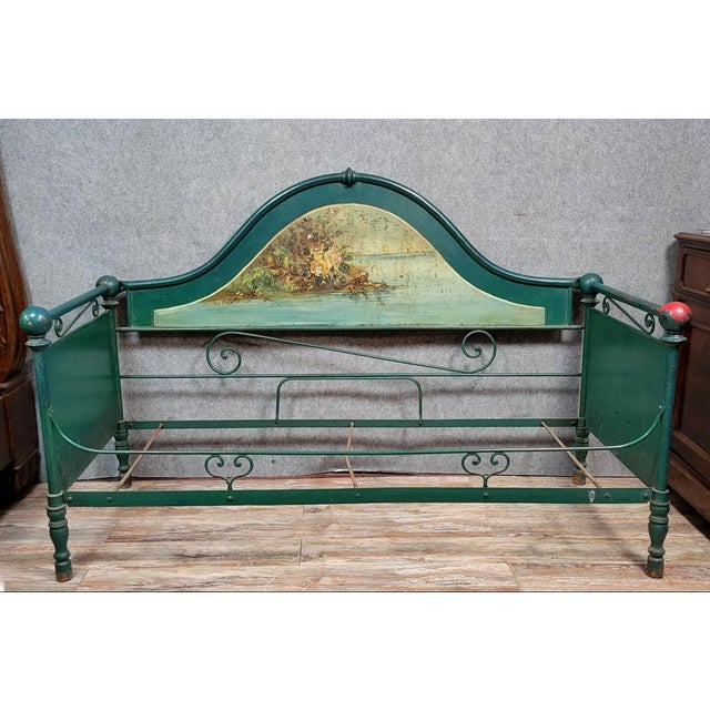 Green Napoleon III Venetian Day Bench in Cast Iron and Lacquered Sheet Metal For Sale - Image 8 of 8