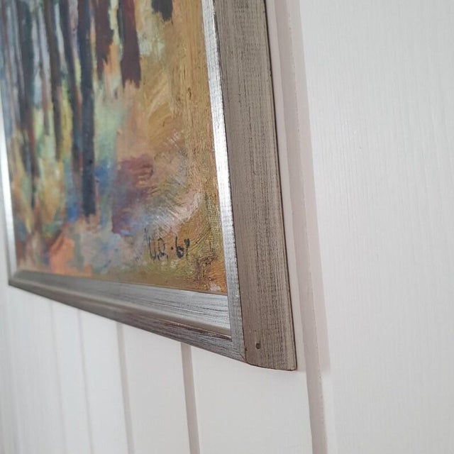 Abstract 1967 Mid Century Swedish Expressionst Oil Painting Signed u.o For Sale - Image 3 of 18
