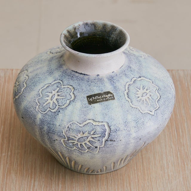 French Ceramic Vase with Floral Motifs by Les Potiers dAccolay, 1960s For Sale - Image 4 of 7