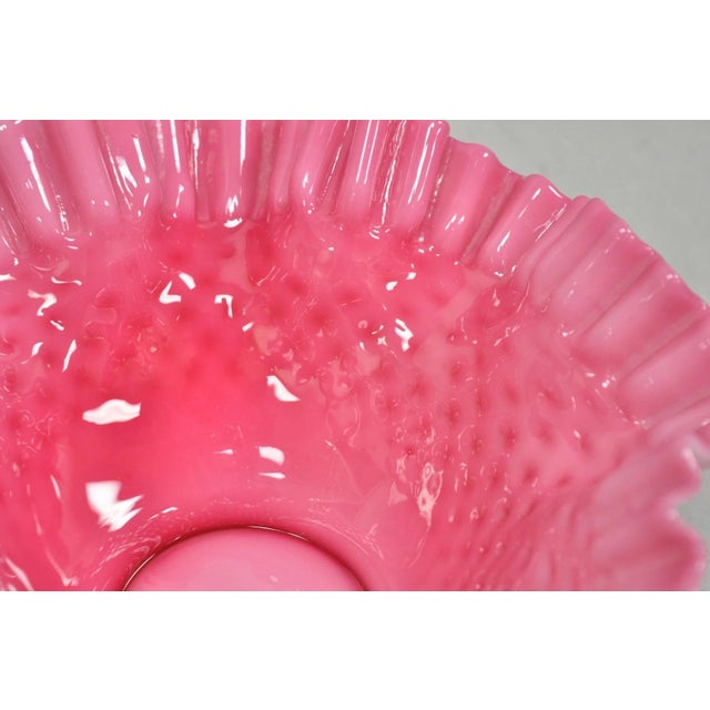 Pink Vintage Pink & White Hobnail Cased Glass Candy Dish Ruffled Bowl Brides Basket For Sale - Image 8 of 12