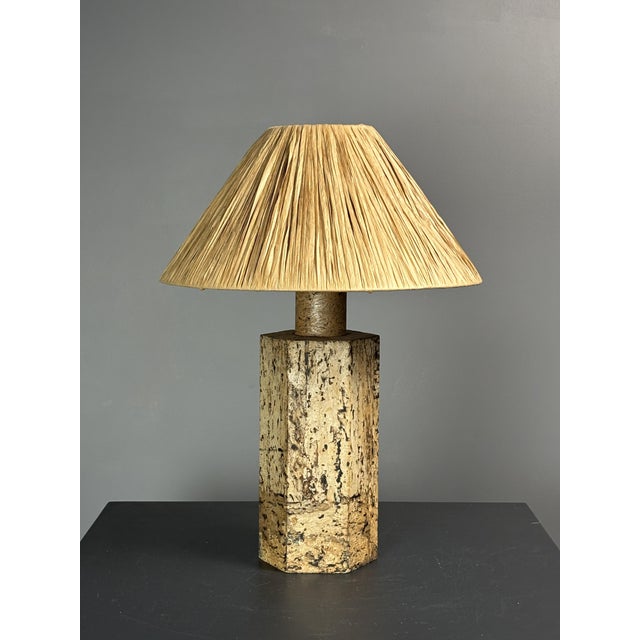 Mid-Century Modern Mid-Century Boho Cork Table Lamp with Raffia Shade in the style of Ingo Maurer, 1970s For Sale - Image 3 of 18
