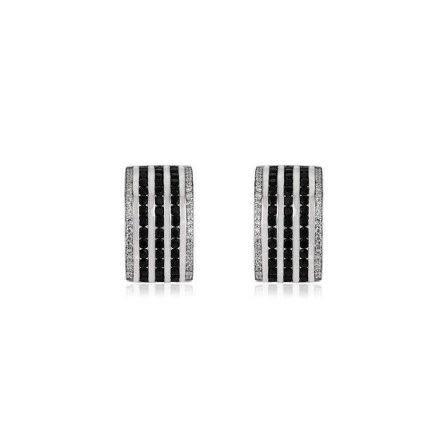 Not Yet Made - Made To Order Sterling Silver Black Onyx & Zircon Wide Bar Half Hoop Earrings for Her, A Pair For Sale - Image 5 of 12