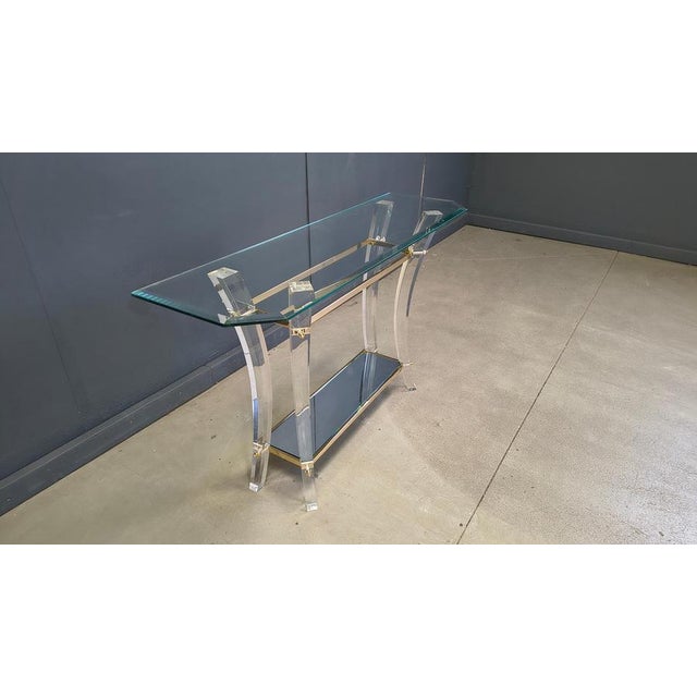 1970s Brass and Acrylic Glass Console Table, 1970s For Sale - Image 5 of 12
