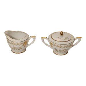 1960s Lefton China Silver 50th Anniversary Hand Painted Cream and Sugar Set- a Pair