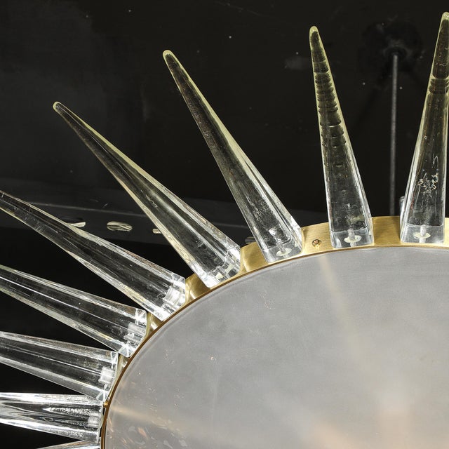 Modernist Brass Fitted Hand-Blown Murano Glass Starburst Spike Form Chandelier For Sale - Image 14 of 17
