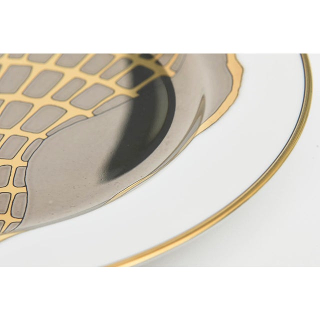 Vintage Fitz and Floyd Porcelain Gold Gilded Shell & Fish Desert or Appetizer Plates Set of 4 70's For Sale - Image 10 of 12