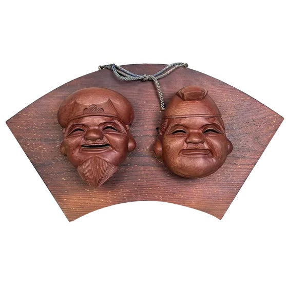 Wooden Display of Gods Ebisu and Daikoku, Japan, 1920s For Sale