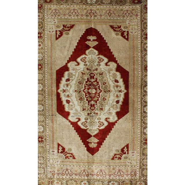 Vintage Turkish Oushak Area Rug, Red Medallion, Green Border by Keivan Woven Arts For Sale - Image 4 of 7