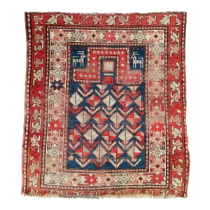 1930s Antique Hand Knotted Caucasian Rug 3'4"x 3'9"