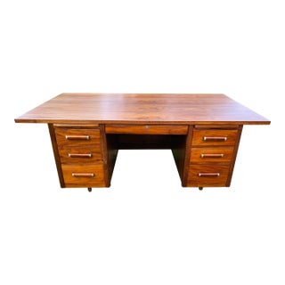 Mid-Century Modern Large Dark Walnut Executive Desk For Sale